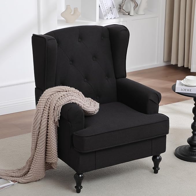 Accent Chair Set of 2, Mid Century Modern Fabric Wingback Chair, Upholstered - Image 3