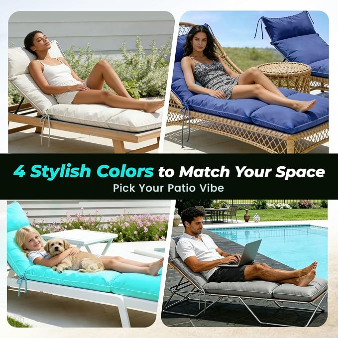 Outdoor Chaise Lounge Chair Cushion, Waterproof Non-Slip Patio Chaise Lounge - Image 7