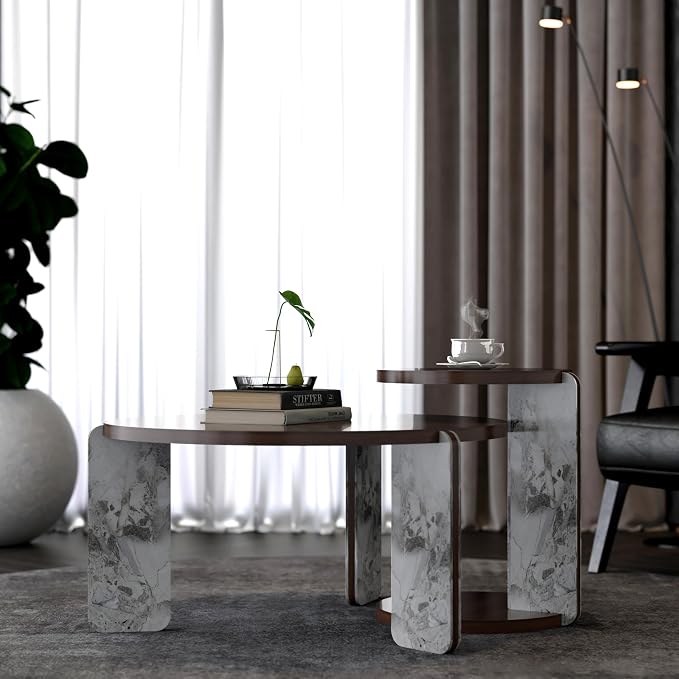 GDFStudio Round Nesting Coffee Table Set of 2, Modern Wooden Accent Side Table - Image 5