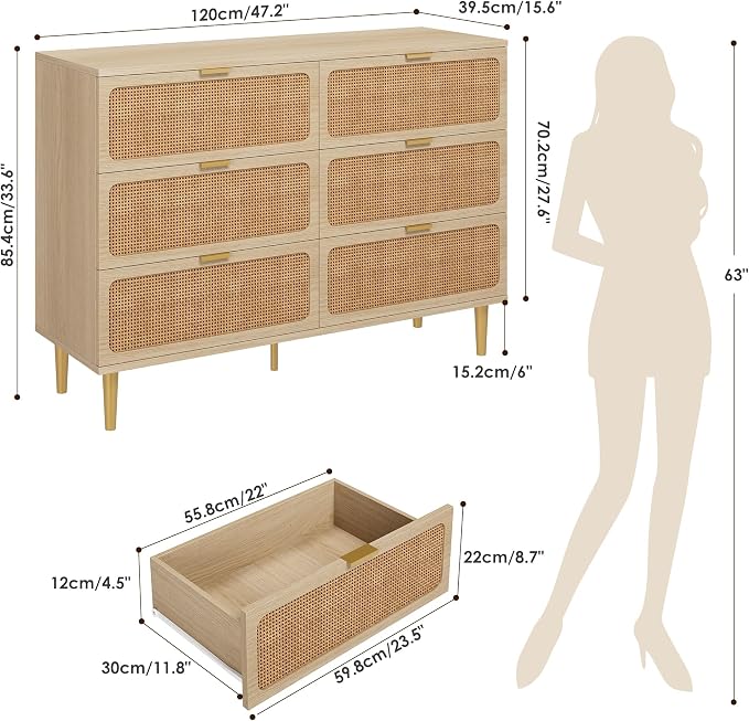 GarveeHome Rattan 6 Drawer Dresser - Image 2