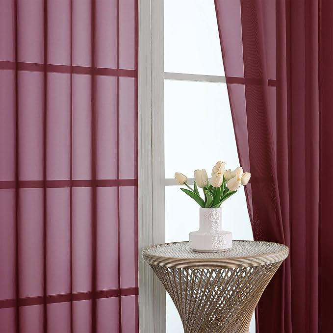 OVZME Burgundy Bedroom Curtains 2 Panel Sets 90 Inch Length, 59 Inch Extra Wide - Image 3