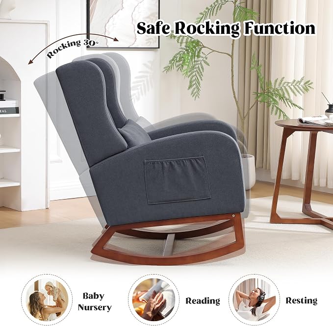 HCHAIRH Nursery Rocking Chair, Wingback Rocking Chair Nursery - Image 4