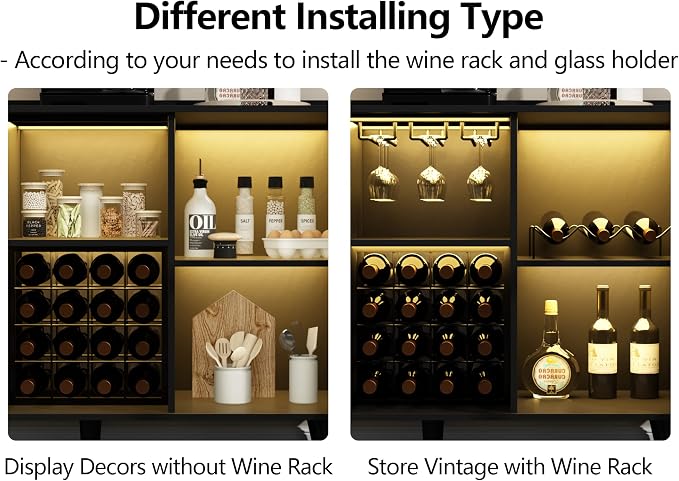 Auromie Wine Bar Cabinet with Led Light, Home Coffee Cabinet with Wine and - Image 7
