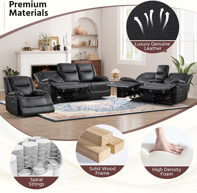 ANJ Premium Genuine Manual Reclining Sofa Set - Image 7