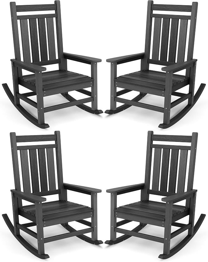 SERWALL Outdoor Rocking Chair Set of 4, HDPE Rocking Chair by SERWALL