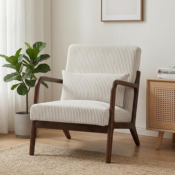 Mid Century Modern Accent Chair, Upholstered Corduroy Armchair by Hjaustevy