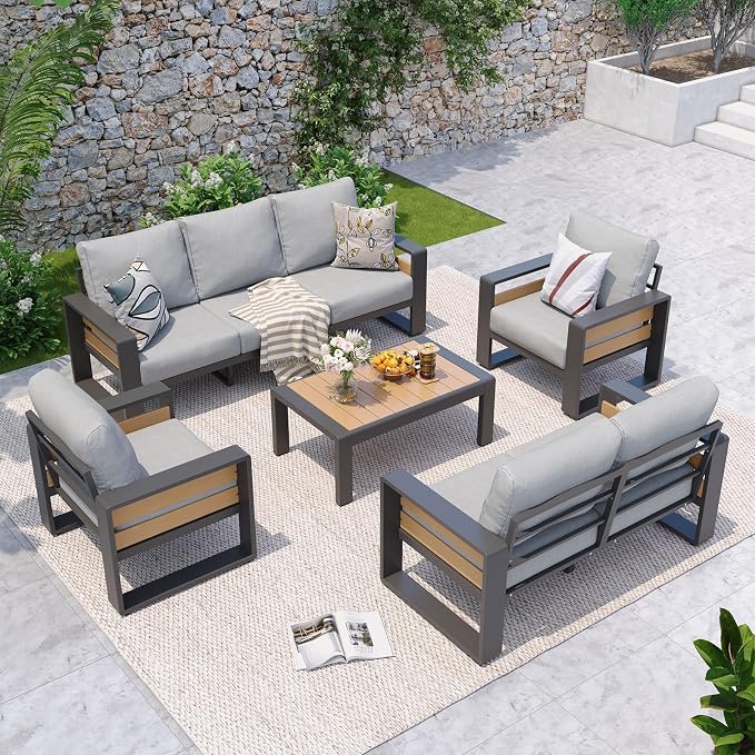 Aoxun Aluminum Patio Furniture Set, 7 Seats Luxury Metal Patio Conversation Sets by Aoxun