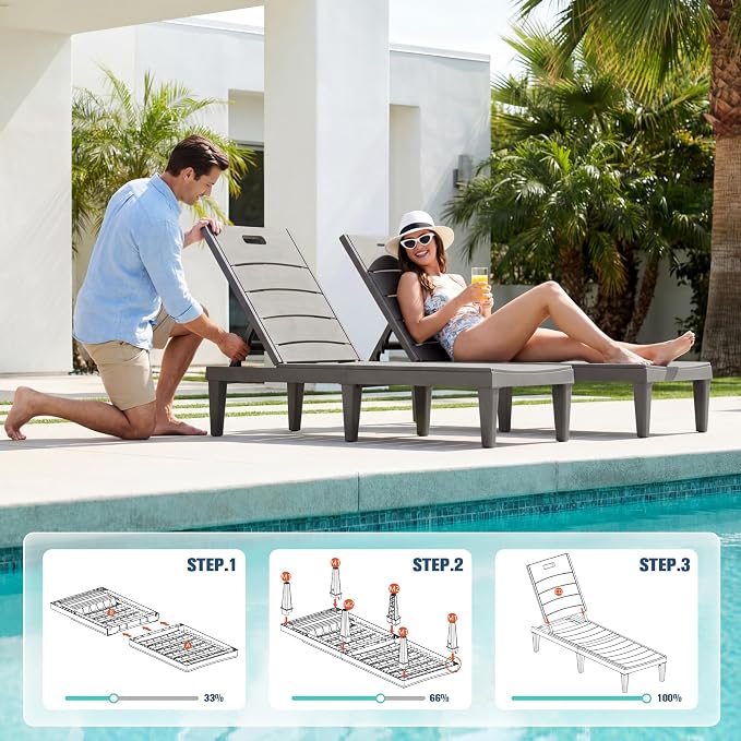 Devoko Outdoor Chaise Lounge Chair Set of 2 - Image 5