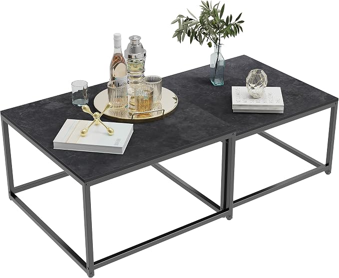 Wisfor Nesting Tables Set of 2, Nesting Black Coffee Table Set by Wisfor