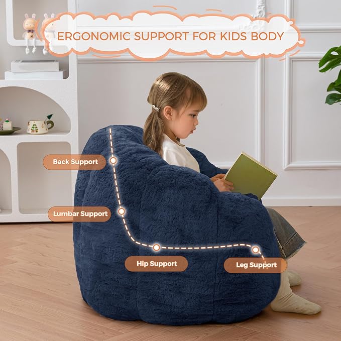 MAXYOYO Kids Bean Bag Chair, Floral Shaped Bean Bag Sofa, Plush Faux Fur - Image 6