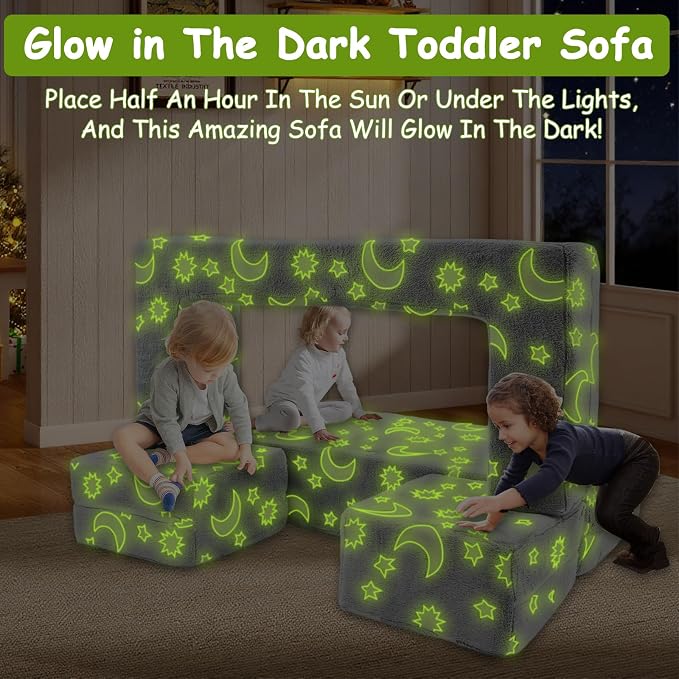 Kids Couch, Dark Grey | Glow-in-The-Dark, Chair Seat, Playroom Furniture - Image 7