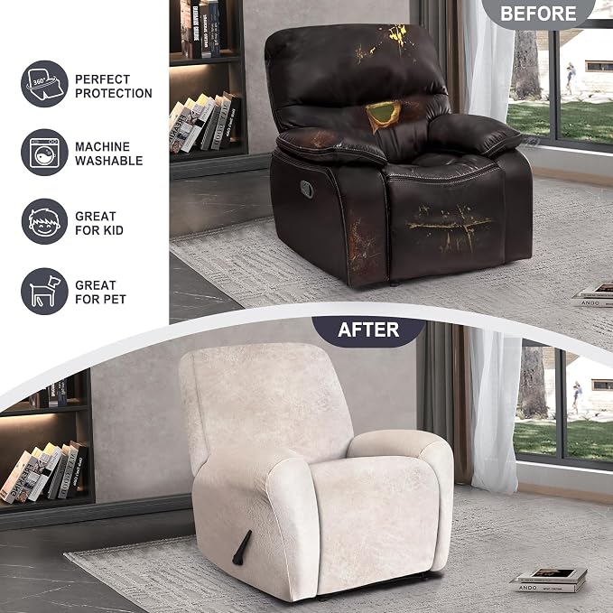 ANARACHON Leather Look Recliner Chair Covers, 4-Pieces Stretch Recliner Cover - Image 6