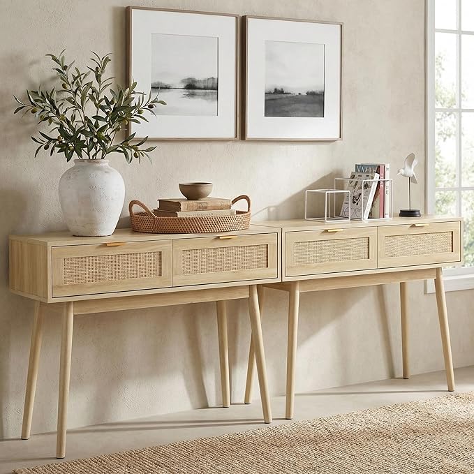HOPUBUY Console Table Rattan Desk by HOPUBUY