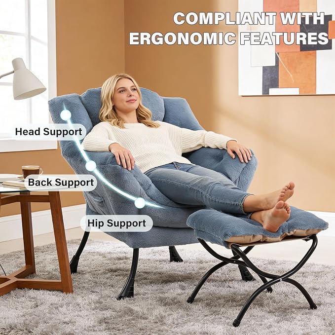 MBOOYOME Lazy Chair with Folding Ottoman, Modern Accent Armchair with Armrests - Image 4