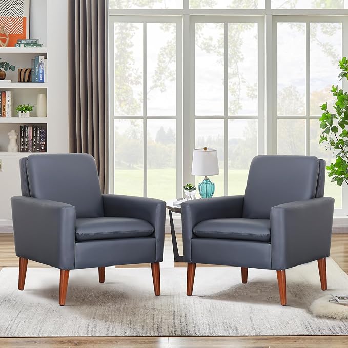 Faux Leather Accent Chair Upholstered Living Room Arm Chair Comfortable Reading - Image 7