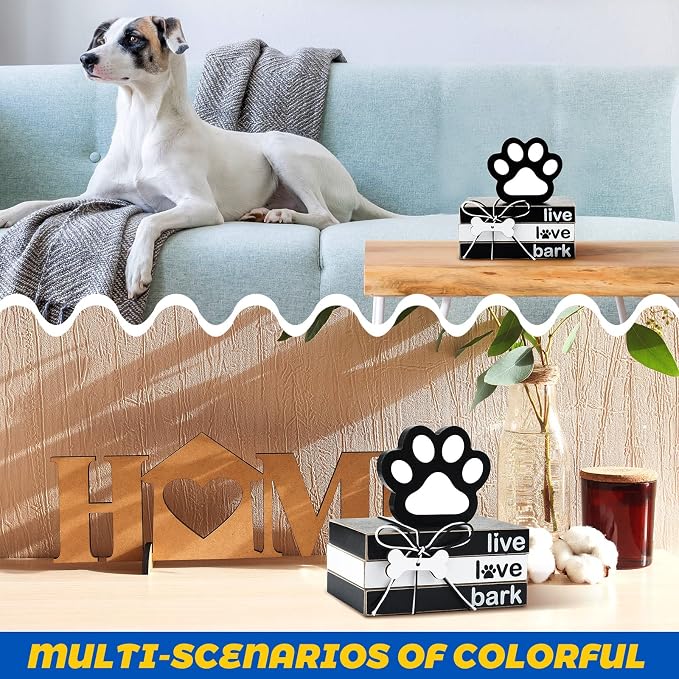 Pinkunn 4 Pcs Dog Paw Tiered Tray Decor Paw Wooden Book Block - Image 7