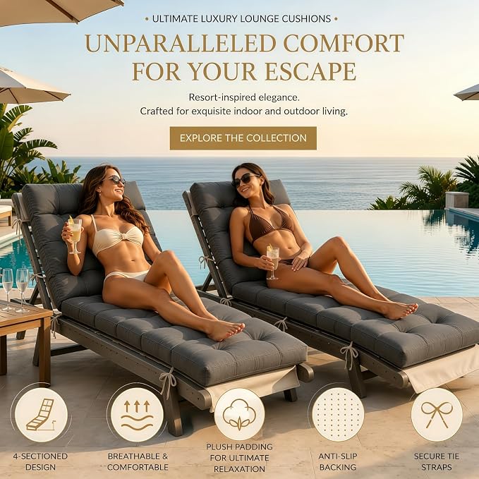 Outdoor Chaise Lounge Cushion, Waterproof 74.4x22x4.7 Inch Thick Cotton Filled - Image 2