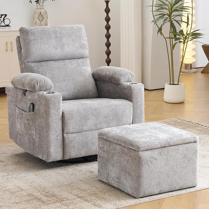 Oversized Power Recliner Chair Swivel Glider by Rhevoy