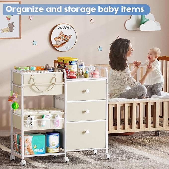 Cidaziya 2In1 Baby Diaper Caddy Organizers and Storage, 3 Tier Rolling Cart - Image 3