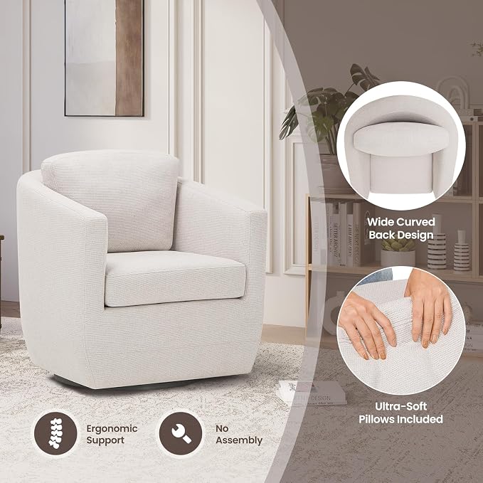 COLAMY 360° Swivel Accent Chair Set of 2 No-Sag Foam & Sturdy Metal Base - Image 5