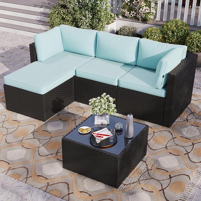 Aoxun Outdoor Patio Furniture Set, 5-Pieces All-Weather Rattan Sectional Sofa by Aoxun