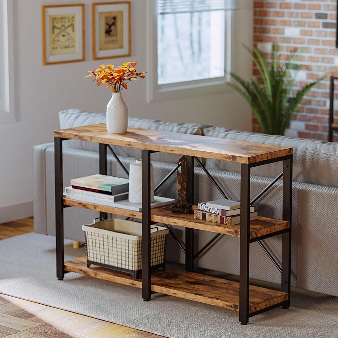 IRONCK Bookshelf Double Wide 47 in 3-Tier, Industrial Bookcases, Wood and Metal - Image 5