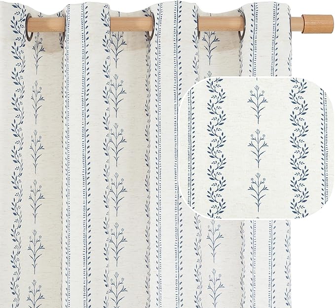BGment Navy Blue Vintage Floral French Country Curtains 63 Inch Length by BGment