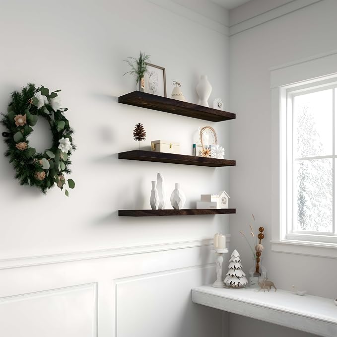 YYWUOJJ Wood Floating Shelves for Wall Decor, Rustic Wall Shelves for Bedroom - Image 2