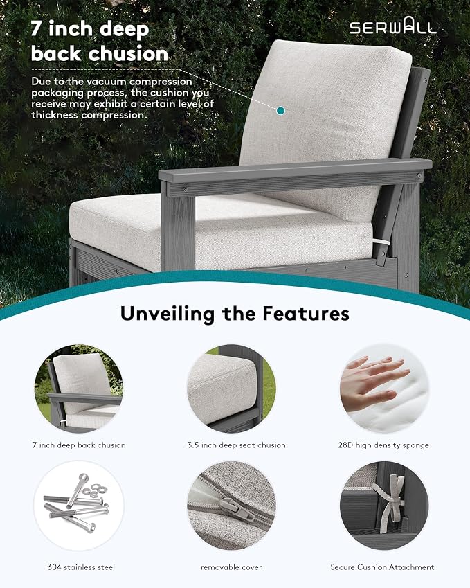 SERWALL HDPE Patio Sofa Set, 4-piece Sectional Outdoor Furniture Set, All - Image 4