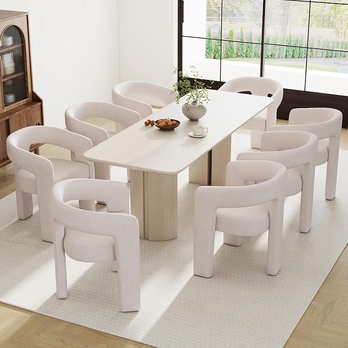 RIVOVA Modern Barrel Dining Chairs Set of 8, Linen Upholstered Accent Side Chair by RIVOVA