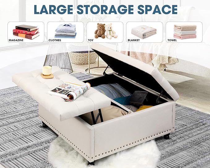36" Large Square Ottoman with Storage, Tufted Upholstered Storage Ottoman with - Image 7