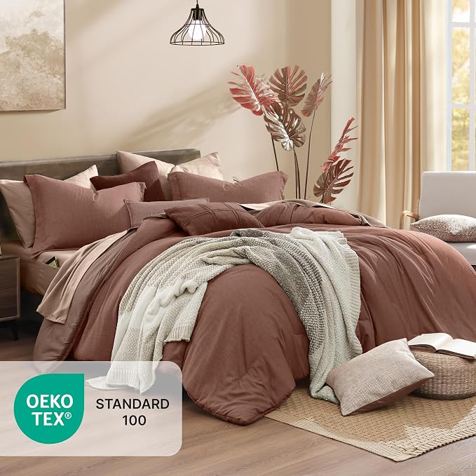Monbix Full Size Comforter Set, Terracotta Bedding Comforter - Image 5