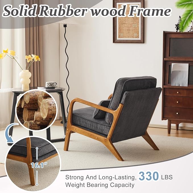 VINGLI Upgraded Premium Corduroy Accent Chair, Upholstered Arm Chair, Solid - Image 5