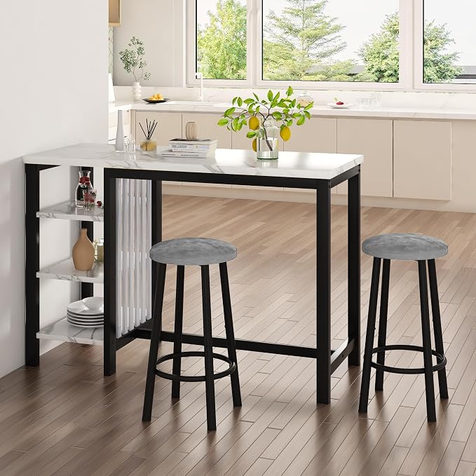 AWQM Bar Table Set with Storage Shelves, 3-Piece Dining Set - Image 3