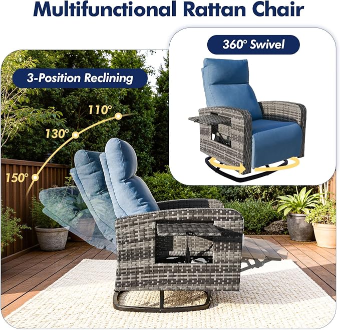 ZZW Outdoor Recliner Chair Set of 2, Wicker Patio Recliners - Image 3