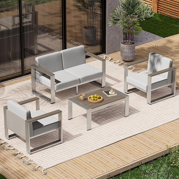 Aluminum Outdoor Furniture Set, 4 Seats Outdoor Patio Conversation Sets by ComfCove