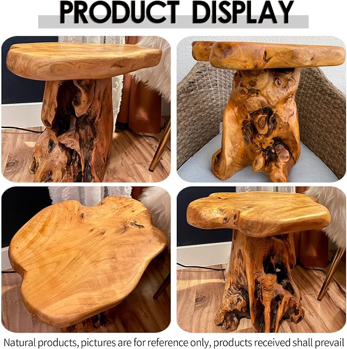 Small Side Table, Unique Design Live Edge Wood Stool, Freeform Natural Plant - Image 3