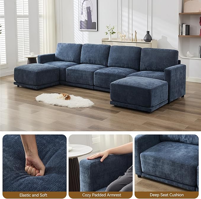 77.4" Chenille Modular Loveseat Oversized Upholstered 2 Seater Sectional Sofa - Image 4