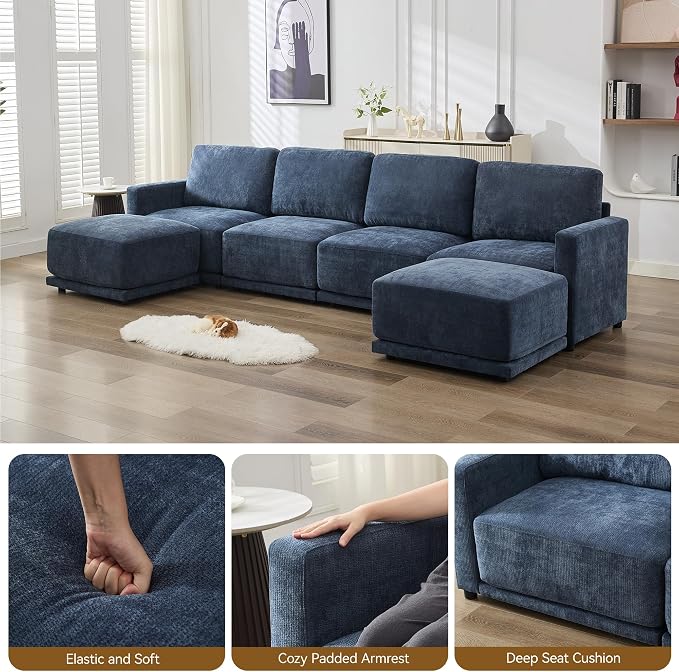 143.8" Modular Sectional Sofa Modern Chenille U Shaped Couch - Image 4