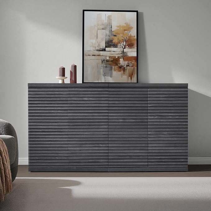 SICOTAS Buffet Cabinet with Storage Accent Sideboard Modern Credenza with Doors - Image 2
