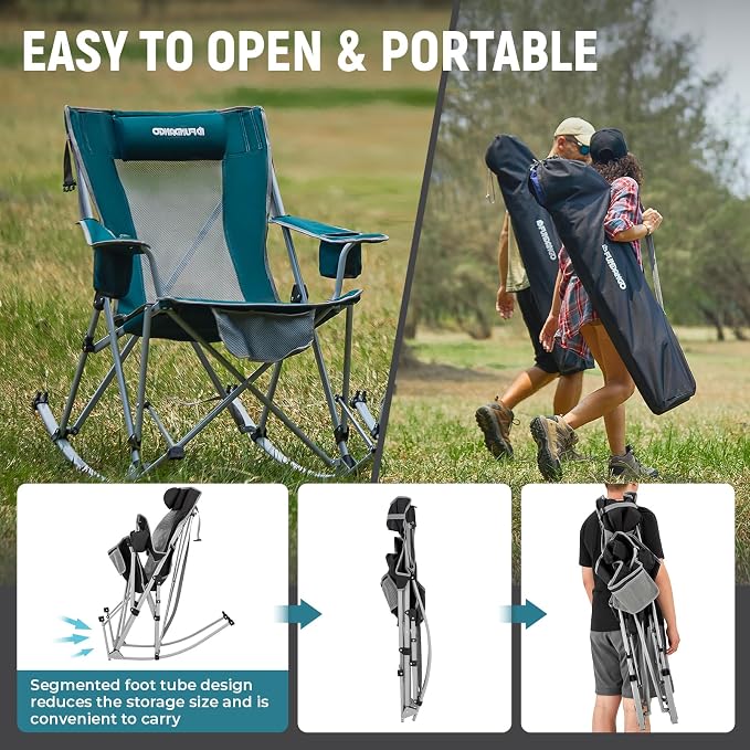 FUNDANGO Rocking Camping Chair, High Mesh Back Portable Folding Camp Chairs - Image 7