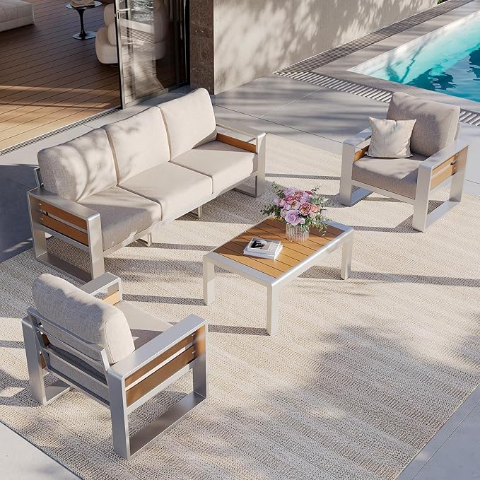Aoxun Aluminum Patio Furniture Set, 5 Seats Luxury Metal Patio Conversation Sets - Image 9