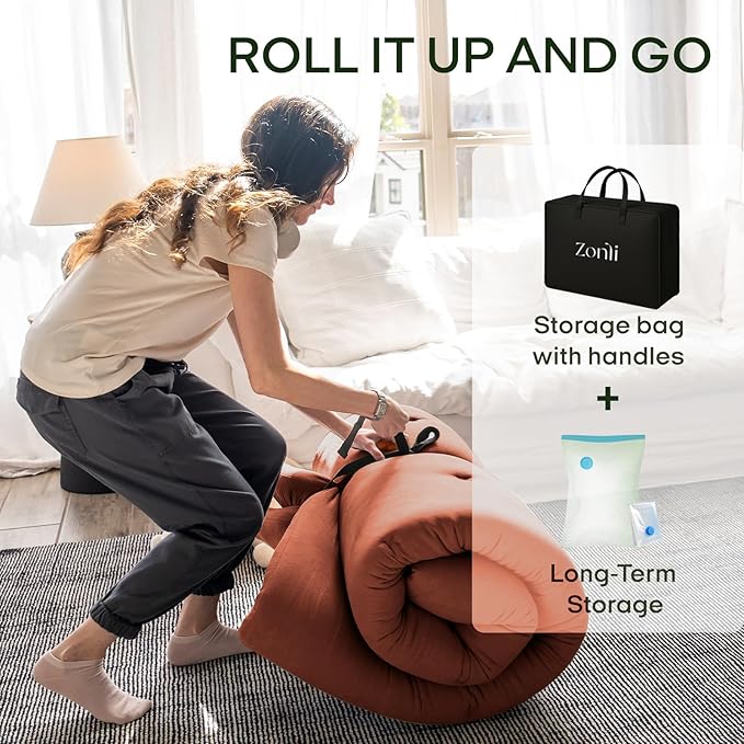 ZonLi Japanese Floor Futon Mattress Full Size 75"x 54", 100% Cotton Cover 2.5'' - Image 6
