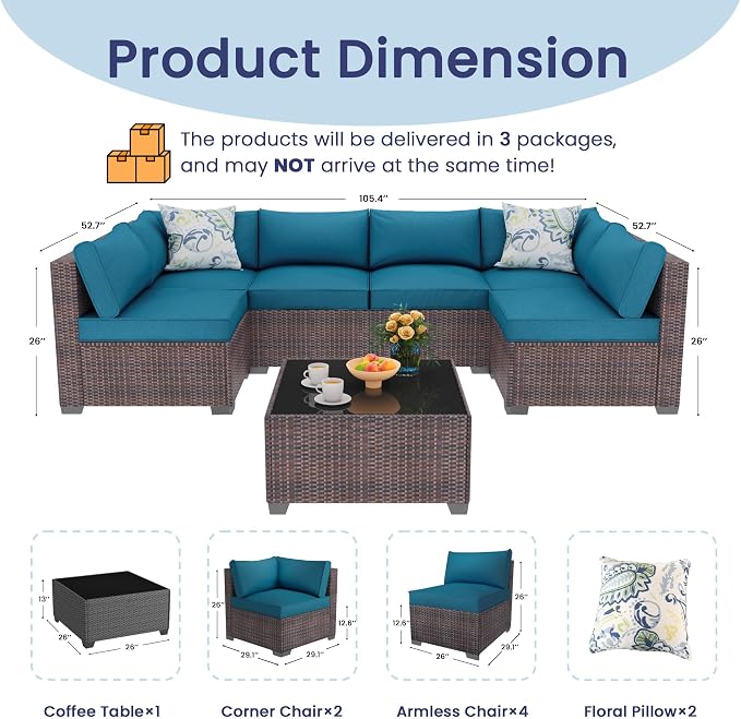 olimix 8 Piece Outdoor Patio Furniture Set, Outdoor Sectional Furniture - Image 7