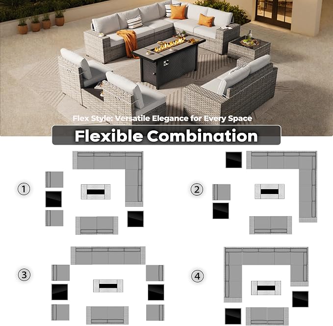 ovios 13 Pieces Patio Furniture Set, Outdoor Wicker Sectional Sofa - Image 2