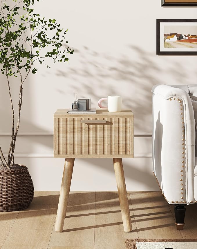 YMYNY Narrow Fluted Nightstand Set of 2, Small End Table, Modern Coffee Table - Image 6