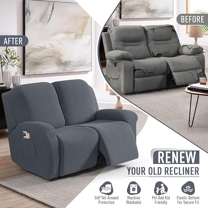 TAOCOCO Recliner Loveseat Slipcover, 6 Pieces Dual Recliner Sofa Covers - Image 4
