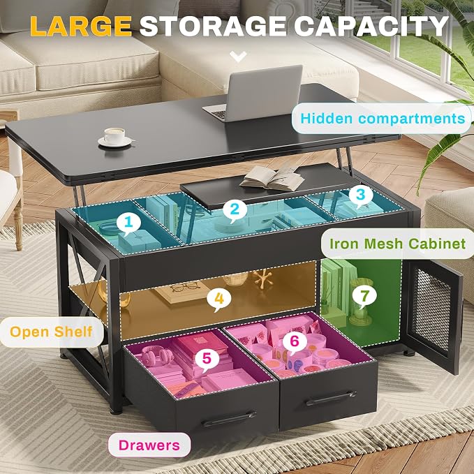 Itaar 40" Lift Top Coffee Table, 4 in 1 Coffee Tables - Image 3