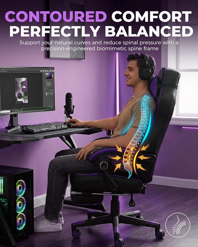 GTPLAYER Gaming Chair with Footrest, Big and Tall Game Chair 350lb Racing Style - Image 5