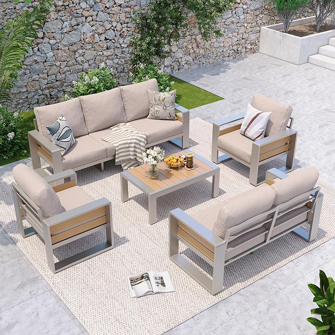 Aoxun Aluminum Patio Furniture Set, 7 Seats Luxury Metal Patio Conversation Sets by Aoxun